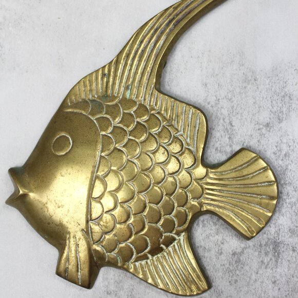 Vintage Brass Fish Wall Decor Pair – Made in India Mid Century Boho Coastal Wall - Picture 2 of 11